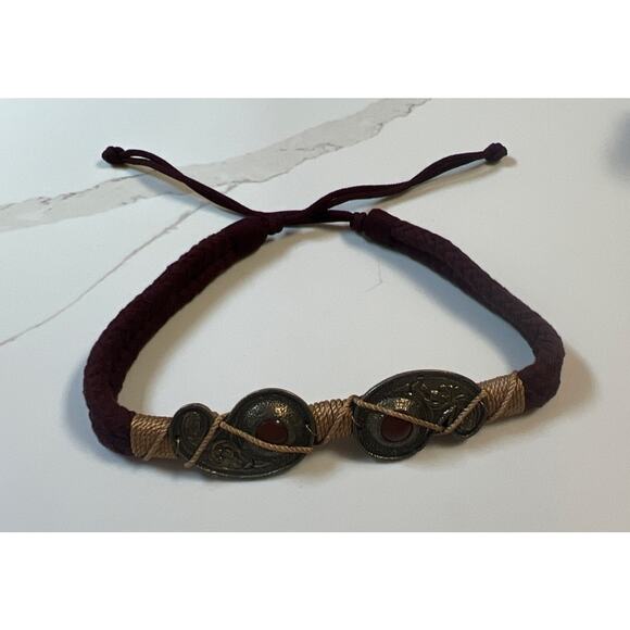 Vintage Graziano Rope Belt Adjustable Medallion Boho Statement Burgundy Gold Xs main image 4